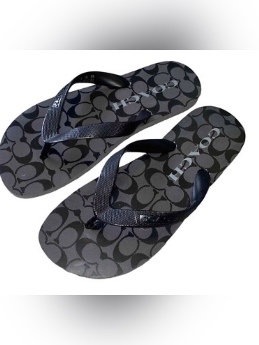 Coach Black and Dark Gray Signature Flip Flops NEW